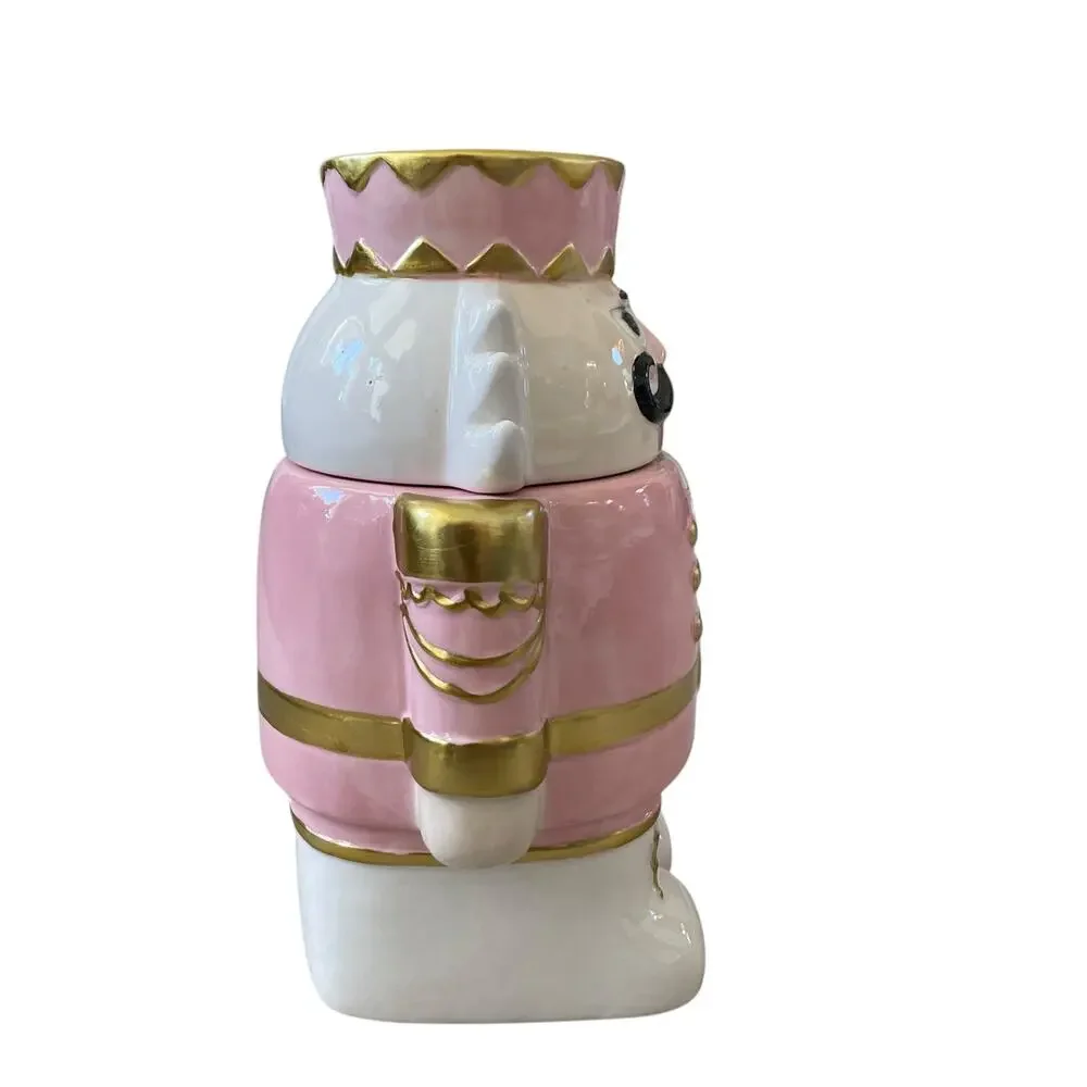 NEIMAN MARCUS Pink Nutcracker Cookie Jar In Holiday Gift Box NEW